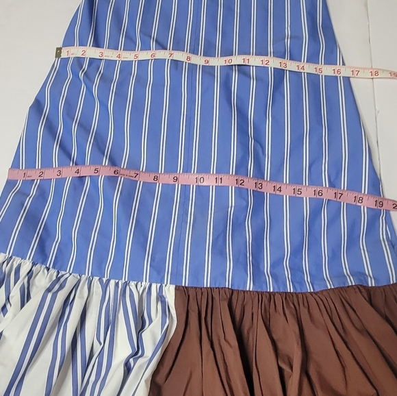 Tibi Blue Stripe Halter Midi Dress Colorblock Skirt | Size 8 - Picture 6 of 9